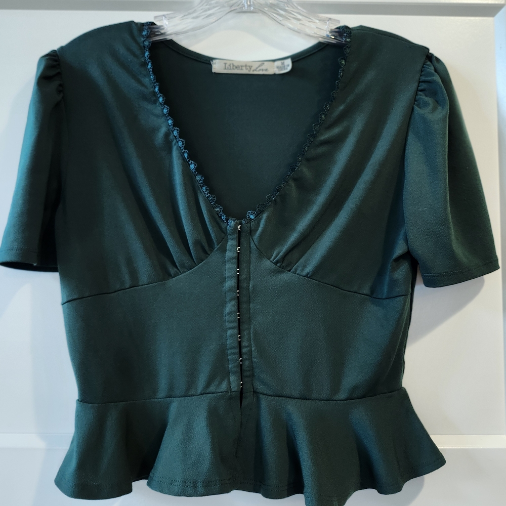 Y2K Vintage Boho Liberty Love Women's Green Peplum Top